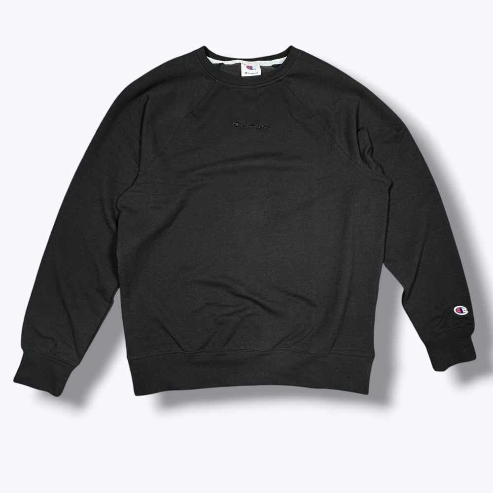 Champion Black Crewneck Pullover Sweatshirt Minimalist Athleisure Oversized S